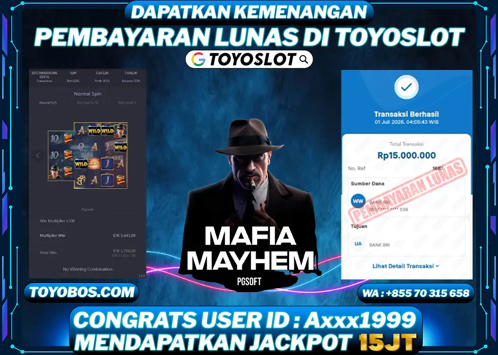 TOYOSLOT - BUKTI KEMENANGAN Mafia Mayhem Rp15,000,000,- LUNAS